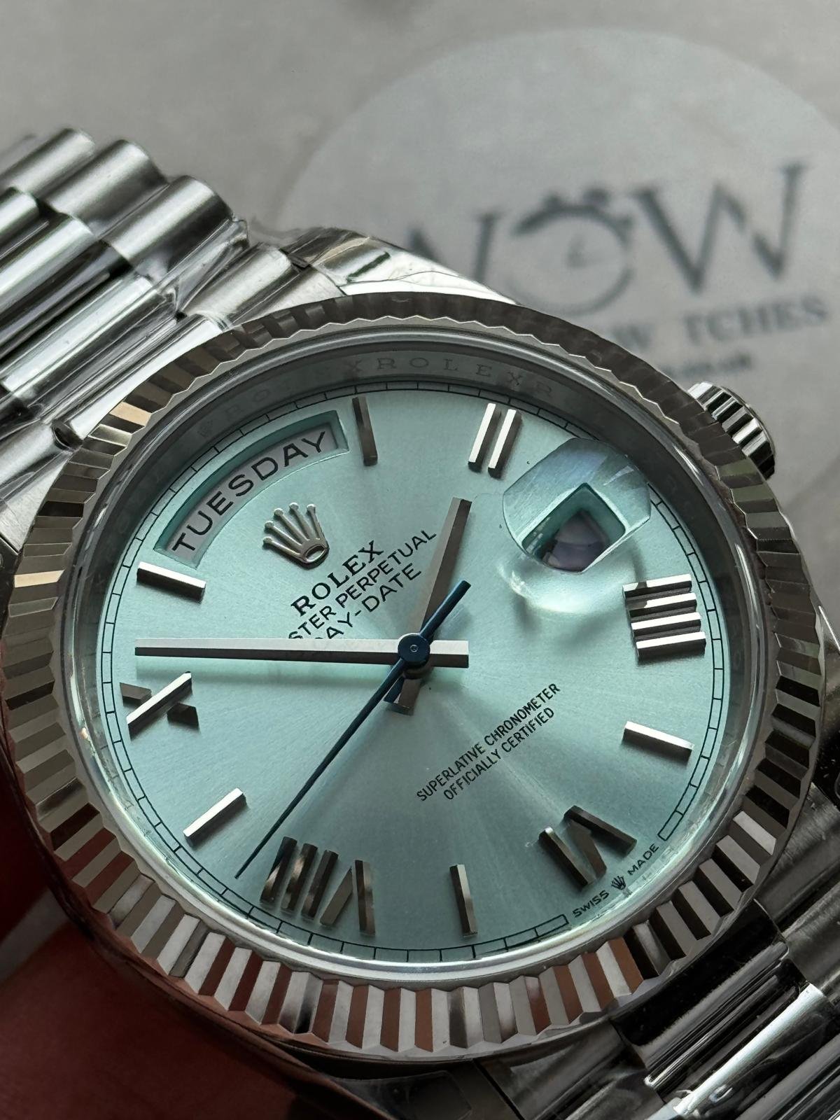 DayDate 40 228239 VSF Best Edition ice /sky blue Roman Dial on President Bracelet VS3255 V2 heavy weight - Image 9