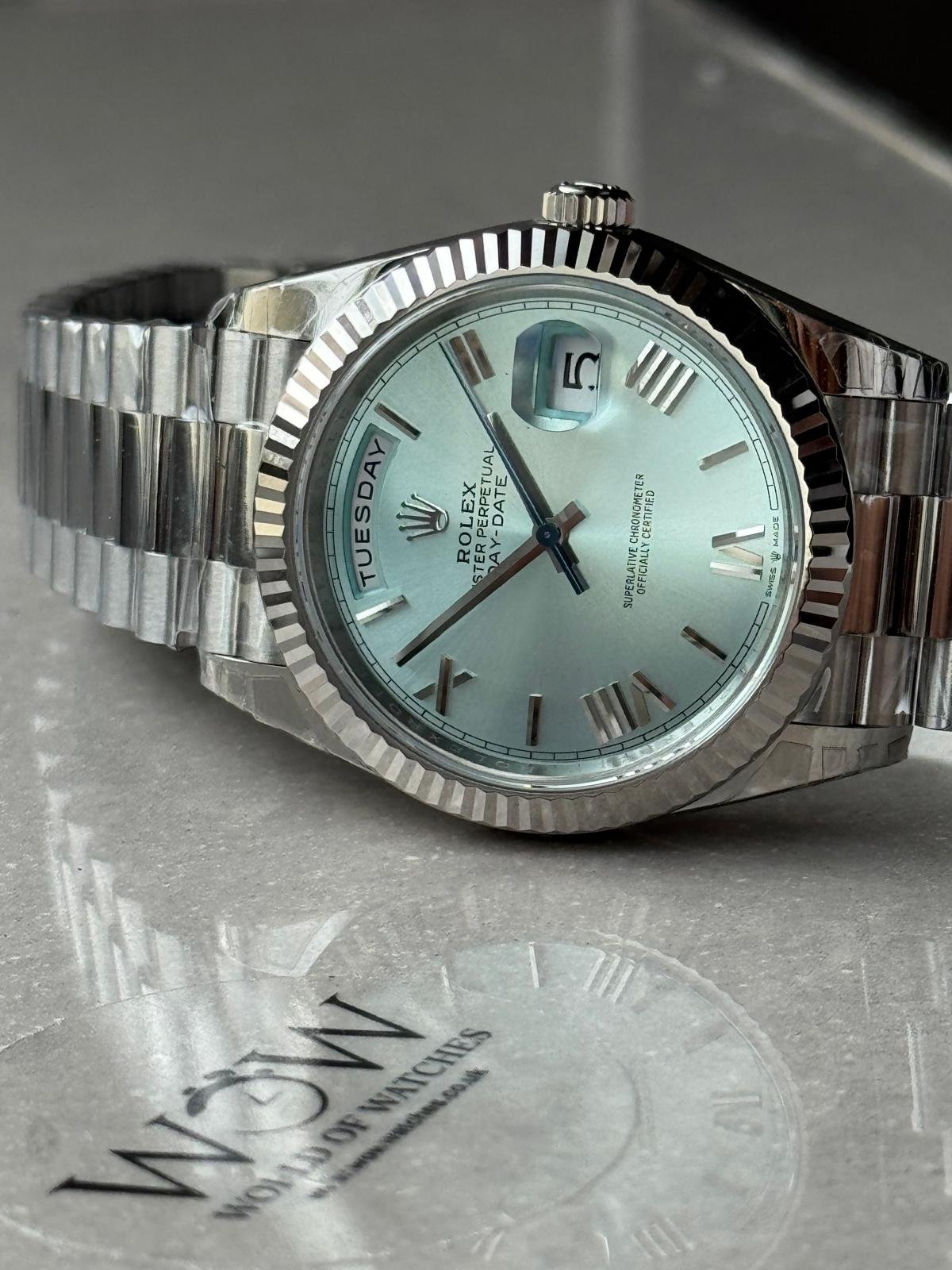 DayDate 40 228239 VSF Best Edition ice /sky blue Roman Dial on President Bracelet VS3255 V2 heavy weight - Image 10