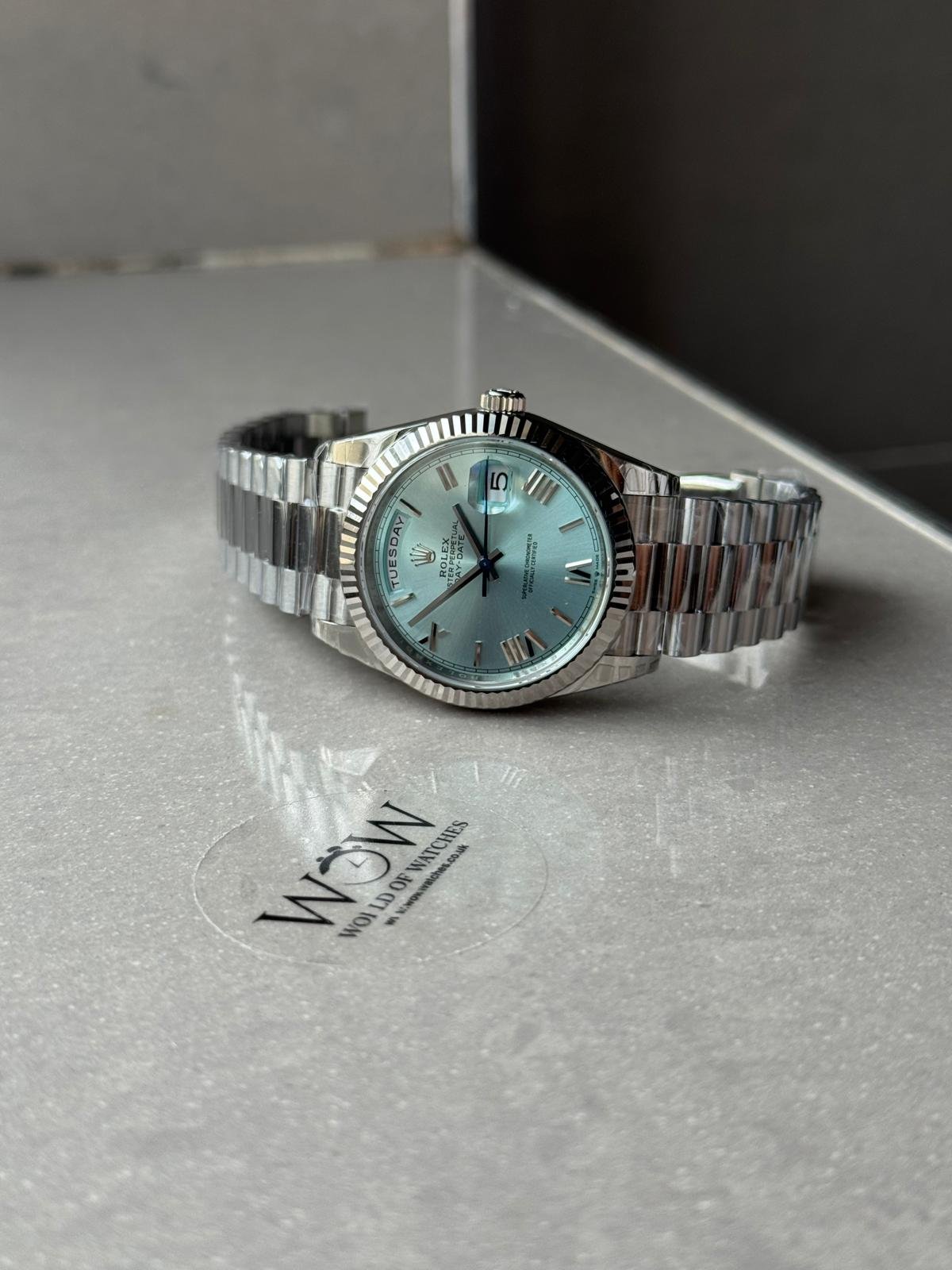 DayDate 40 228239 VSF Best Edition ice /sky blue Roman Dial on President Bracelet VS3255 V2 heavy weight - Image 13