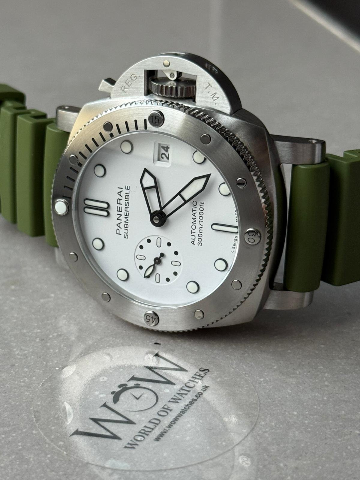 PAM1226 Submersible QuarantaQuattro Bianco 44mm White Dial 316L SS VSF Best Edition on Green Rubber Strap P900 1226 - Image 9