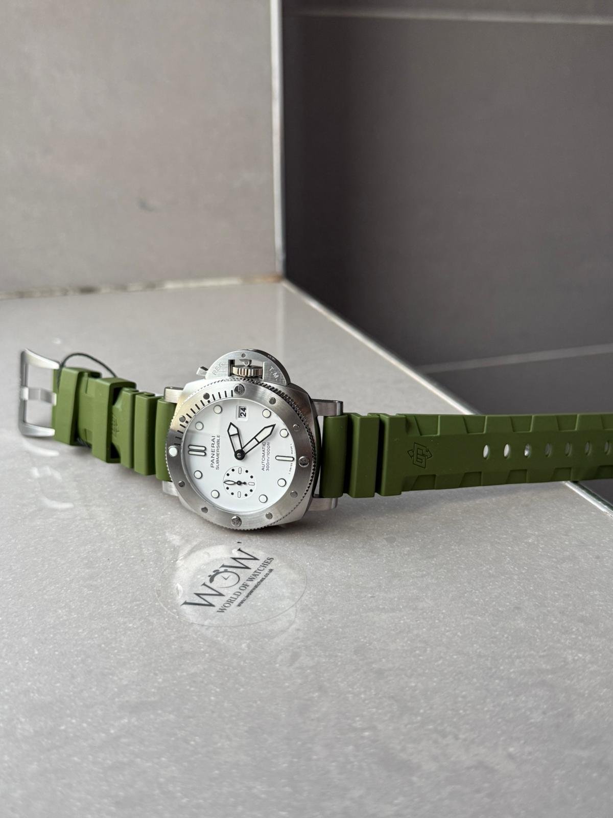 PAM1226 Submersible QuarantaQuattro Bianco 44mm White Dial 316L SS VSF Best Edition on Green Rubber Strap P900 1226 - Image 12