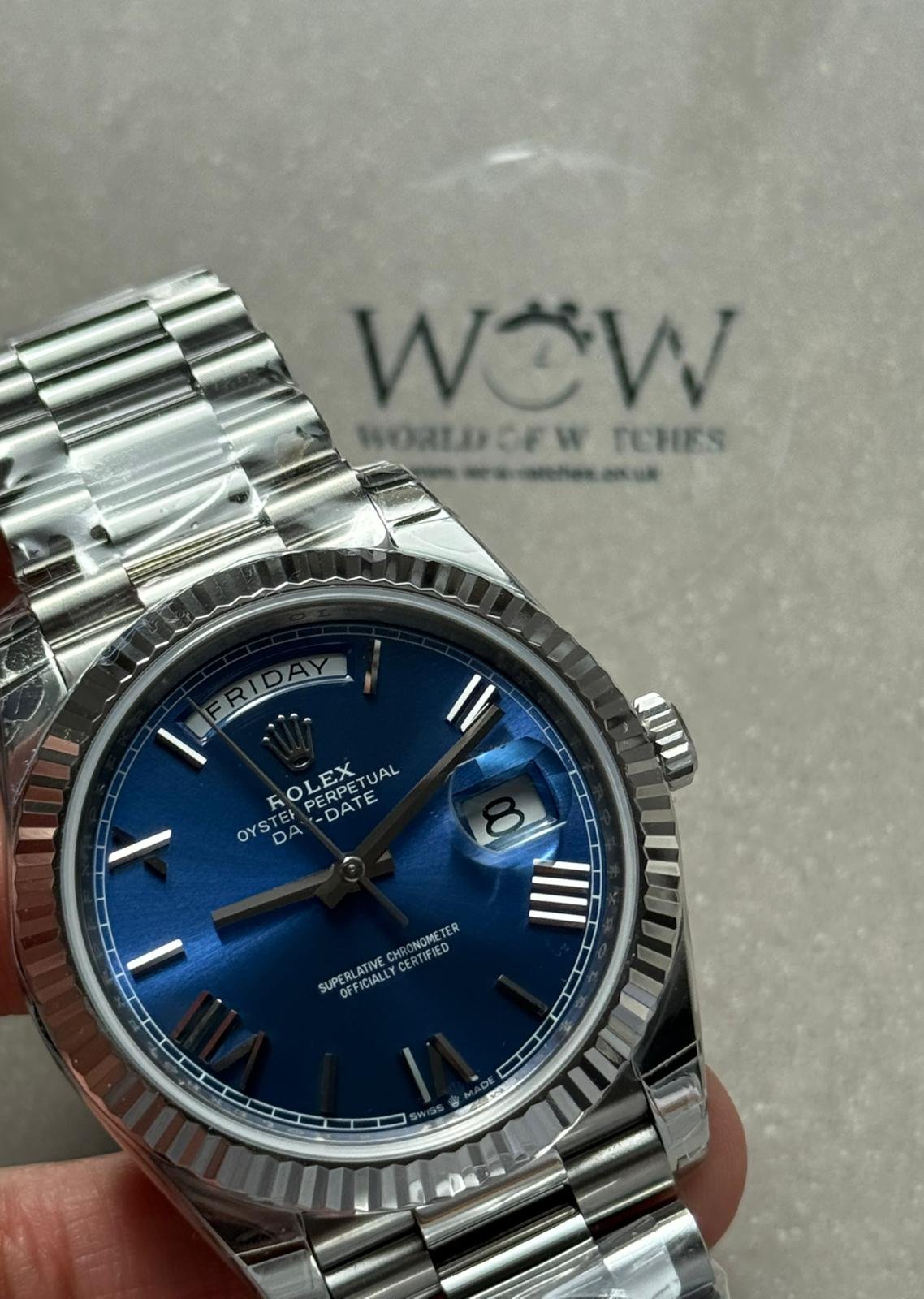 Day-Date 40mm 228239 RC Factory Best Edition Fluted Bezel Blue Sunburst Dial on President Bracelet A2836 (Tungsten Heavy Version) - Image 2