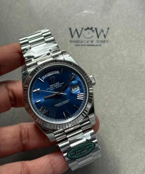 Day-Date 40mm 228239 RC Factory Best Edition Fluted Bezel Blue Sunburst Dial on President Bracelet A2836 (Tungsten Heavy Version)