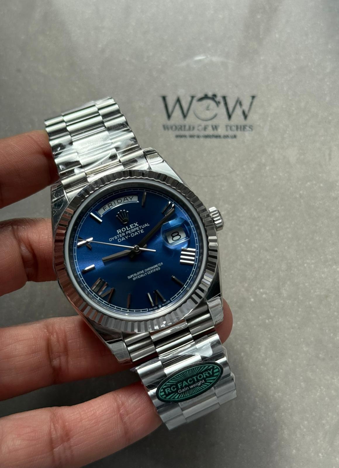 Day-Date 40mm 228239 RC Factory Best Edition Fluted Bezel Blue Sunburst Dial on President Bracelet A2836 (Tungsten Heavy Version)