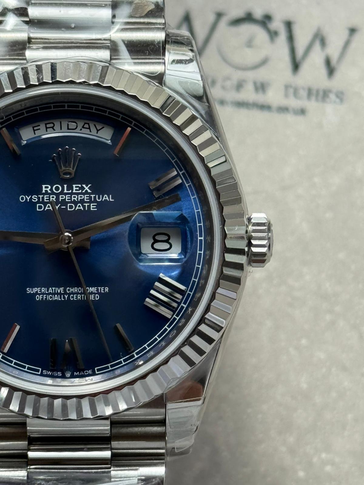 Day-Date 40mm 228239 RC Factory Best Edition Fluted Bezel Blue Sunburst Dial on President Bracelet A2836 (Tungsten Heavy Version) - Image 10