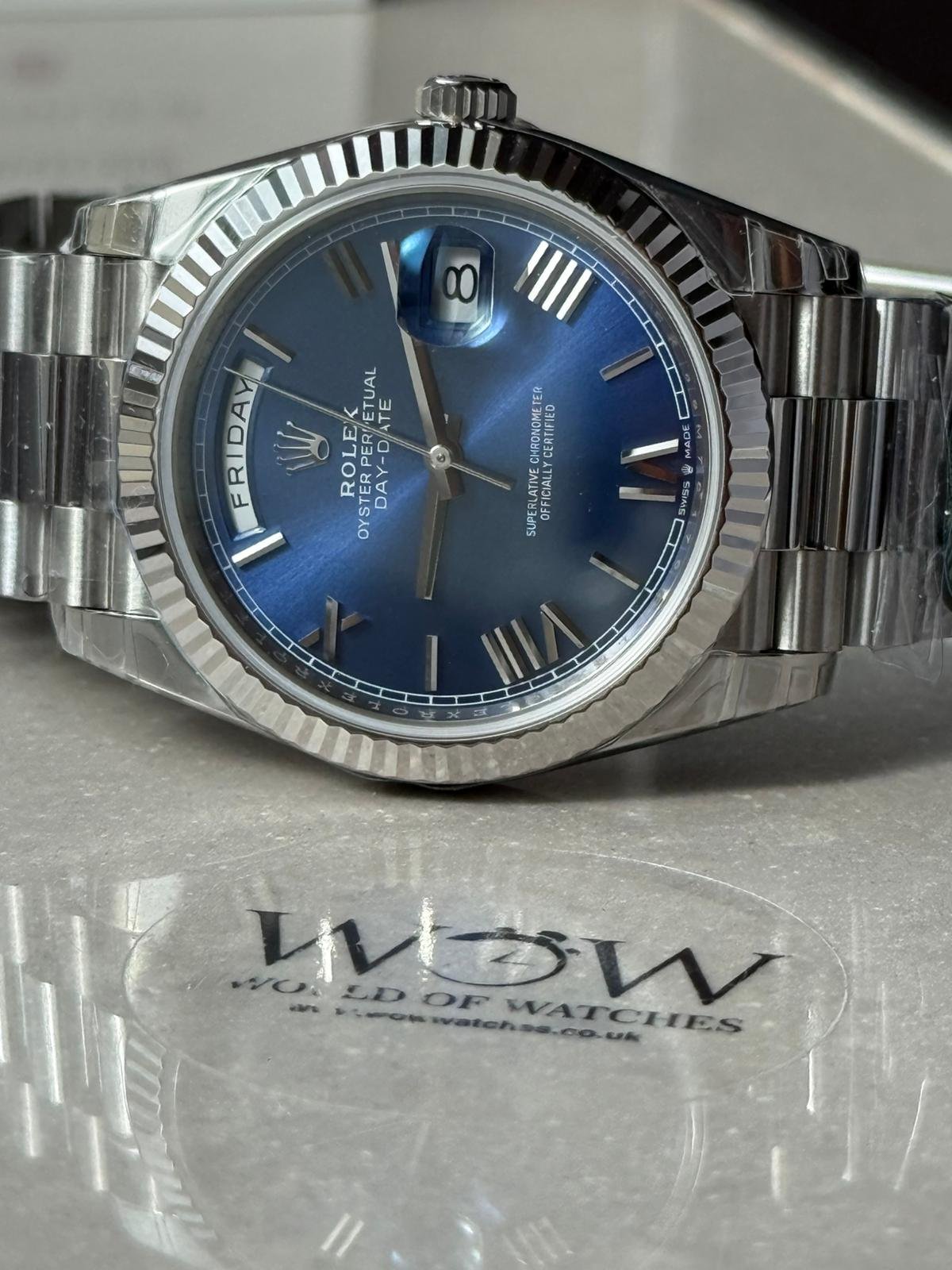 Day-Date 40mm 228239 RC Factory Best Edition Fluted Bezel Blue Sunburst Dial on President Bracelet A2836 (Tungsten Heavy Version) - Image 7