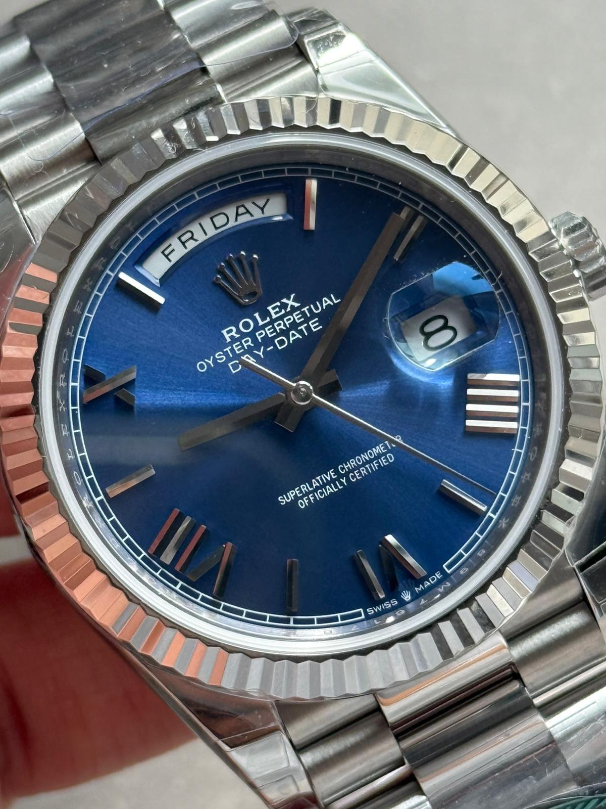 Day-Date 40mm 228239 RC Factory Best Edition Fluted Bezel Blue Sunburst Dial on President Bracelet A2836 (Tungsten Heavy Version) - Image 3
