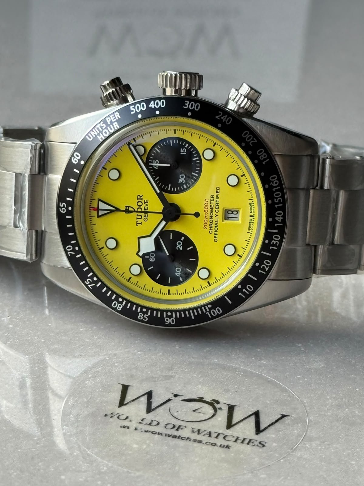 Black Bay Chrono 39mm M79310N "Bumblebee" BLF Best Edition Yellow Dial on SS Bracelet A7750 - Image 4