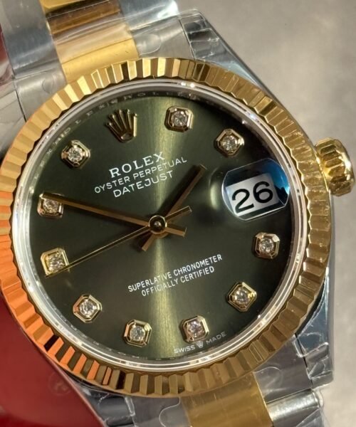 DateJust 31mm Ladies Fluted Bezel SS/YG Bimetal THB Diamonds Markers Green Dial on Jubilee Bracelet A2236 - Image 3