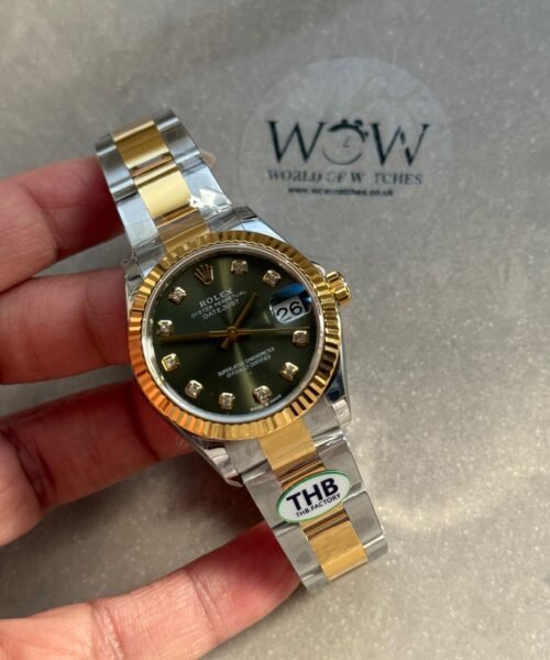 DateJust 31mm Ladies Fluted Bezel SS/YG Bimetal THB Diamonds Markers Green Dial on Jubilee Bracelet A2236