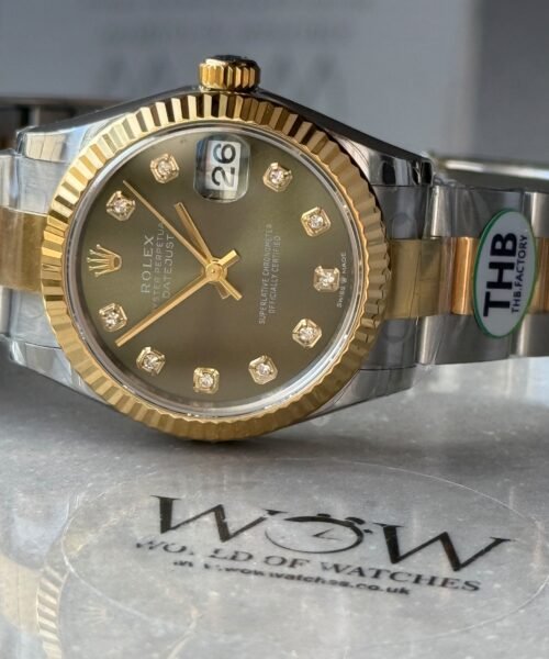 DateJust 31mm Ladies Fluted Bezel SS/YG Bimetal THB Diamonds Markers Green Dial on Jubilee Bracelet A2236 - Image 6