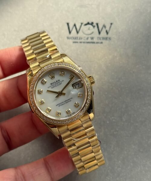 Datejust 31mm RG WF Factory Best Edition Diamond Bezel White Mother-of-Pearl MOP Dial on Yellow Gold President Bracelet A2671