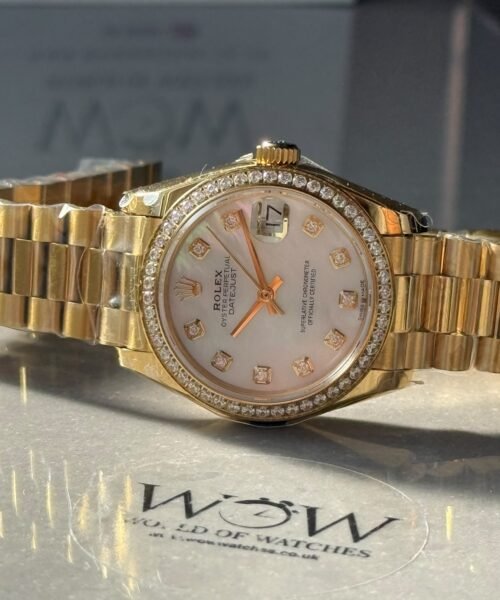 Datejust 31mm RG WF Factory Best Edition Diamond Bezel White Mother-of-Pearl MOP Dial on Yellow Gold President Bracelet A2671 - Image 5