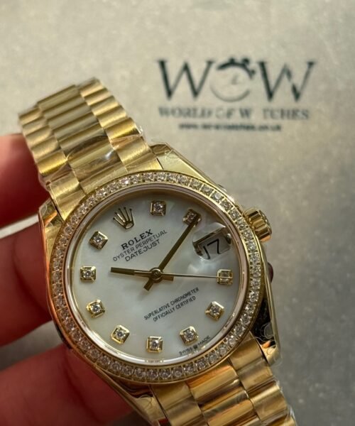 Datejust 31mm RG WF Factory Best Edition Diamond Bezel White Mother-of-Pearl MOP Dial on Yellow Gold President Bracelet A2671 - Image 3