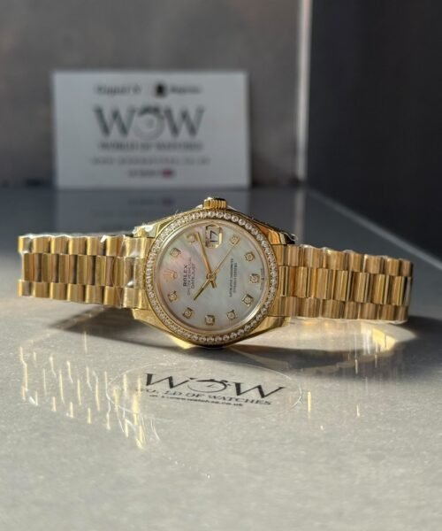 Datejust 31mm RG WF Factory Best Edition Diamond Bezel White Mother-of-Pearl MOP Dial on Yellow Gold President Bracelet A2671 - Image 8