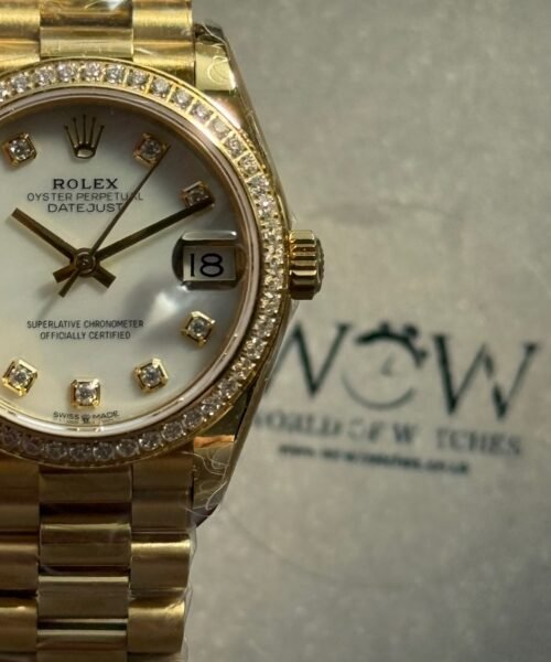 Datejust 31mm RG WF Factory Best Edition Diamond Bezel White Mother-of-Pearl MOP Dial on Yellow Gold President Bracelet A2671 - Image 7