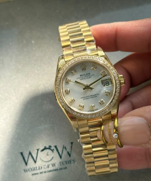 Datejust 31mm RG WF Factory Best Edition Diamond Bezel White Mother-of-Pearl MOP Dial on Yellow Gold President Bracelet A2671 - Image 2